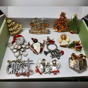 Adorable Christmas pins, some are vintage, Rhinestones, metal, acrylic & metal